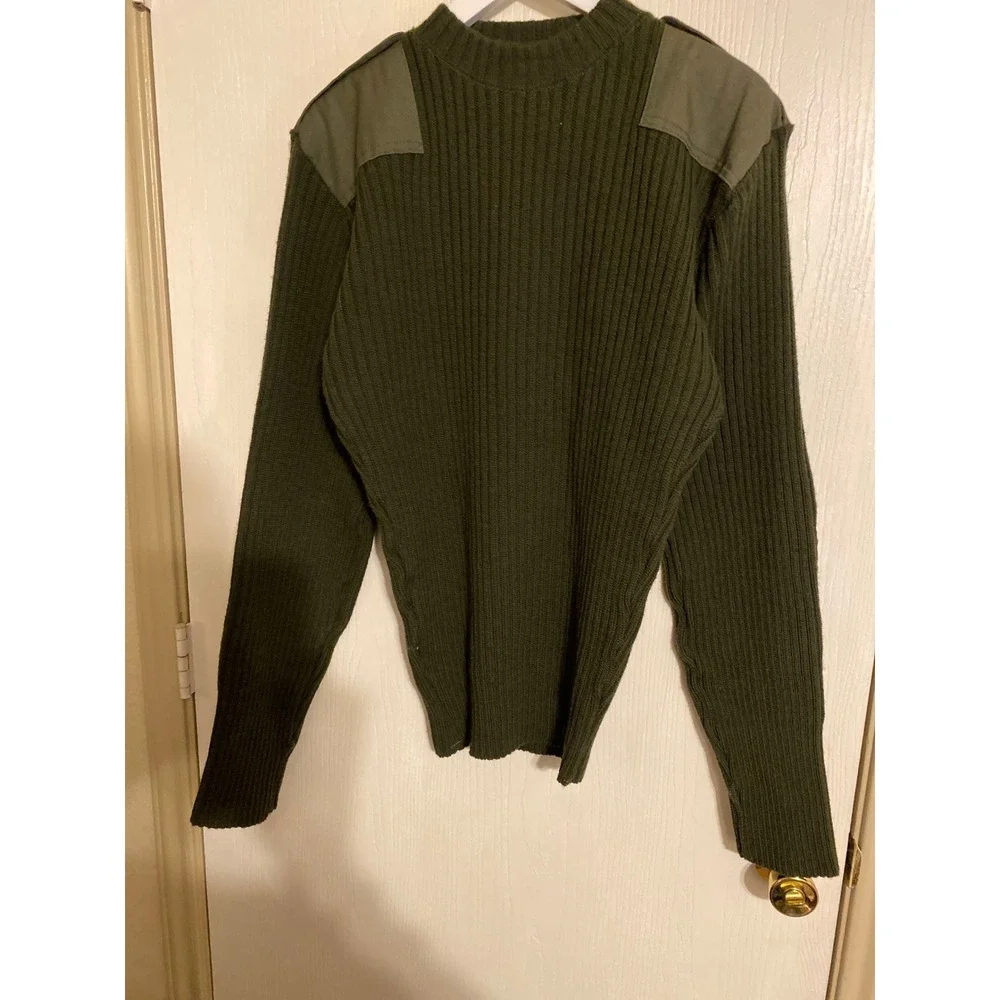 Mitts Nitts Military Wool Sweater 44 Olive Ribbed Epaulettes Elbow Patches 0189